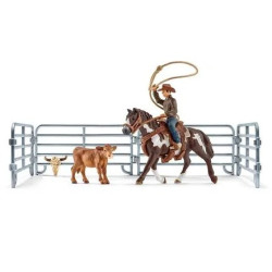 Cowboy lasszóval, lóval, borjúval és karánnal 41418