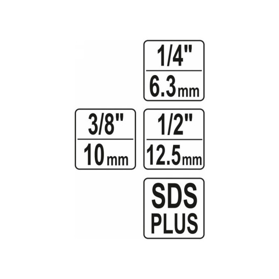 Dugókulcs adapter készlet 3 részes SDS-Plus 1/4",3/8",1/2" négyszög YATO