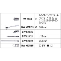 Dugókulcs készlet 1/2" 25 részes BW 923E/C25-20 BETA(009236025)