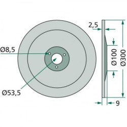 Görgős csoroszlya furatkör-O = 70 mm. külső-O = 300 mm, belső-O = 53,5 mm