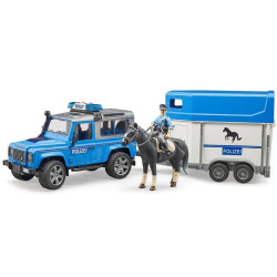Land Rover Defender rendőrautó lószállítóval,lóval és rendőrrel BRUDER (02588)