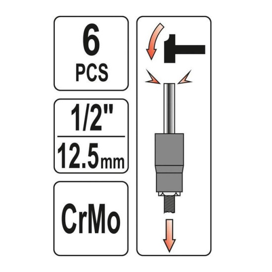Sérült csavarkiszedő dugókulcs készlet 6 részes 1/2" 17-27mm CrMo YATO
